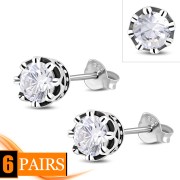 Vintage Royal Crown Celtic Clear CZ Sterling Silver Stud Earrings - e455